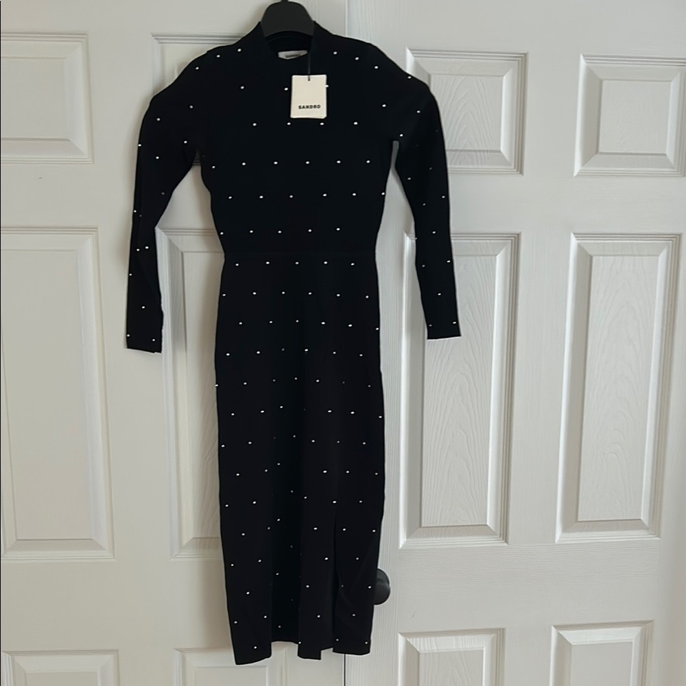 NEW WITH TAGS 🖤Sandro Black Ribbed Sheath Dress for Cocktail 34